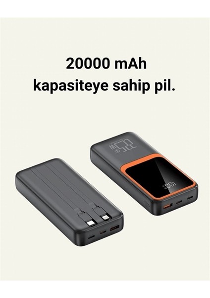 Powerbank 20000 Mah | 22.5W Hızlı Şarj, Dahili Kablolu, LCD Ekranlı Şarj Cihazı