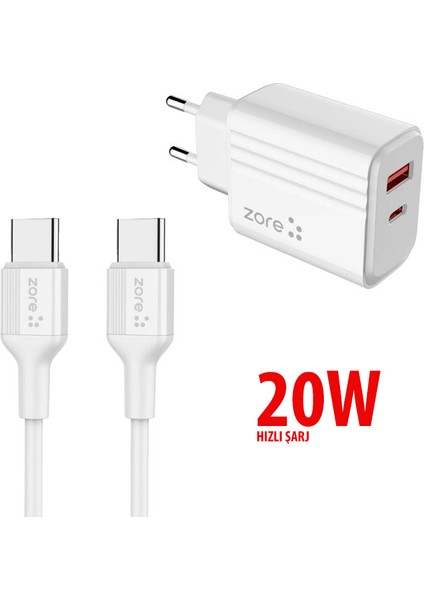Apple 20 W USB-C Hızlı Şarj Güç Adaptörü Seti
