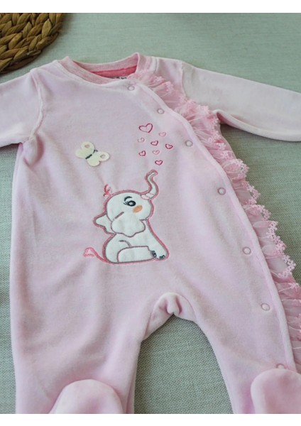 3-6 6-9 9-12 Ay Romantik Fil Nakışlı Pembe Süslü Kız Bebek Tulumu Pembe modelleri