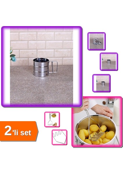 Un Eleği Pratik Paslanmaz - 250 gr + Metal Patates Ezici Püre Yapıcı - 27 cm YFWF9R