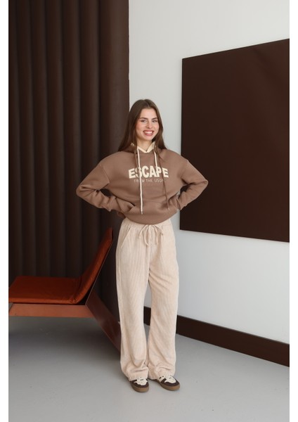 Ekru Kadife Fitilli Pantolon modelleri