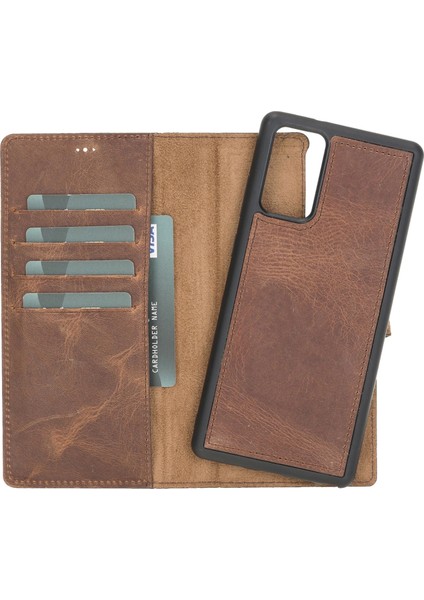 Samsung Galaxy Note 20 Uyumlu Deri Cüzdanlı Kılıf G2 Kahve