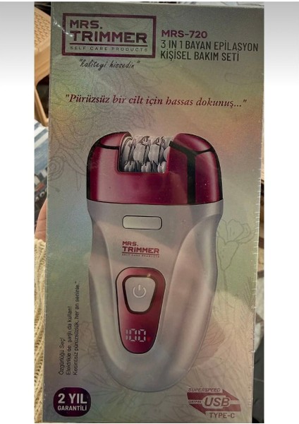 Mrs. Trımmer MRS-720 3'ü 1 Arada Şarjlı Bayan Epilasyon, Tıraş ve Kişisel Bakım Seti - Type-C USB Girişli