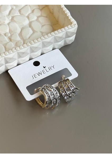 Taşlı Halka Küpe - Altın