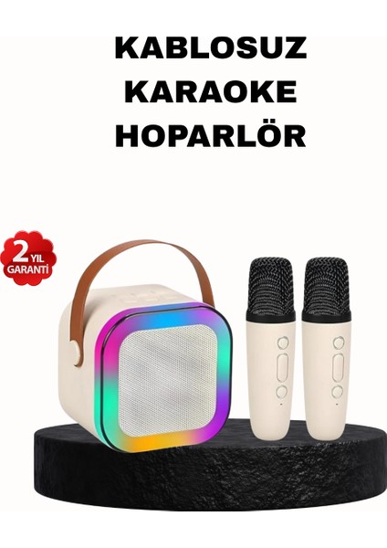 Karaoke Hoparlör Taşınabilir Çift Mikrofonlu ve LED Işıklı Bluetooth 5.0 - I09H57N9-6A95VS