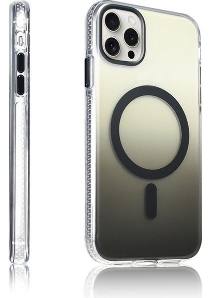 iPhone 14 Pro Max Kılıf M-Safe Şarj Özellikli Transparan Renk Geçişli Zore Toros Kapak - Siyah indirimleri