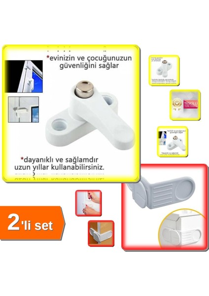 Pvc Kapı Pencere Emniyet Kilidi - Çelik + 2 Adet Güvenlik Çekmece ve Dolap Kilidi - 2li Set BN04JK