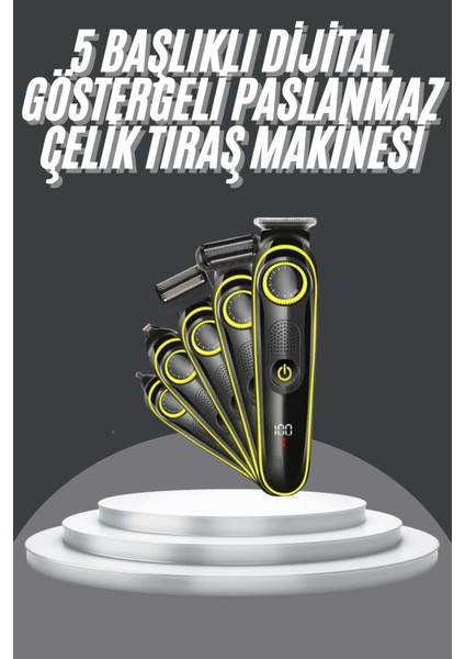 5 Başlıklı Şarjlı Tıraş Makinesi LED Ekran Saç Sakal Ense Tıraşına Uygun - I30H55N4-3A9