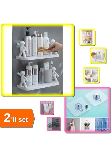 2 Adet Özel Mutfak Baharatlık Rafı Yapışkanlı + 3 Adet Yapışkanlı Banyo Askısı - 2li Set 2zzzw3