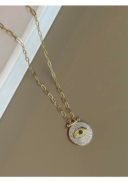 Taşlı Göz Kolye - Altın