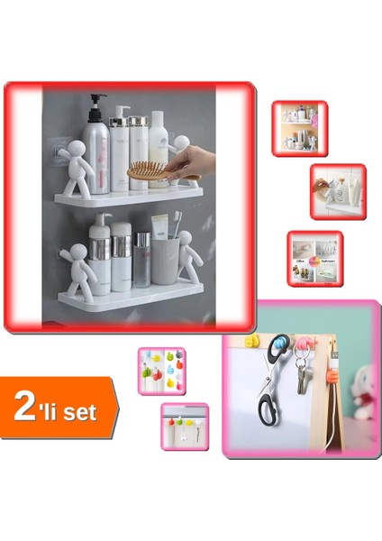 2 Adet Kendinden Yapışkanlı Baharatlık + 10 Adet Renkli Kablo Sabitleyici Klips - 2li Set WCV0EE