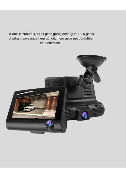 Araç Kamerası 3’lü Full Hd Dvr 1080P Gece Görüşlü ve G-Sensörlü - I70H57N9-0A76VS indirimleri