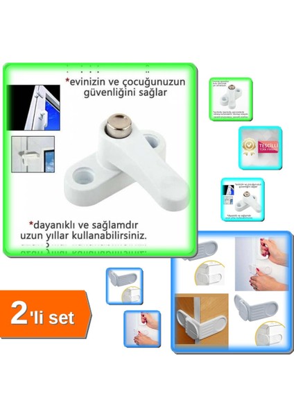 Pvc Kapı Pencere Emniyet Kilidi - Çelik + Bebek Çocuk Güvenlik Çekmece ve Dolap Kilidi - 2li Set 9zt