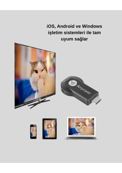 Kablosuz HDMI Görüntü ve Ses Aktarıcı – Anycast M9 Plus Tak-Çalıştır Tv A - I75H63N4-6A8 fırsatları