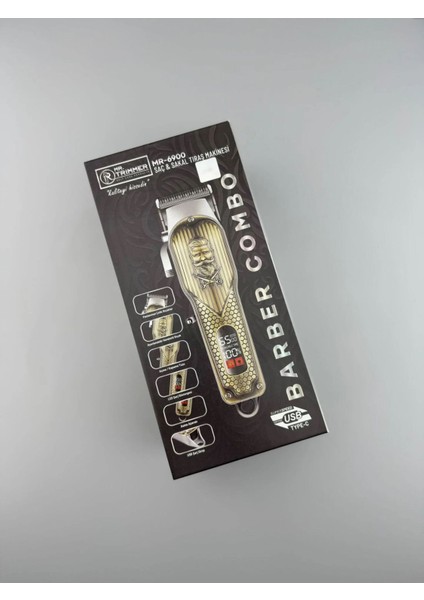 Trımmer MR-6900 Barber Combo Dijital Ekranlı Altın Renk Saç Sakal Tıraş Makinesi Type-C USB Şarjlı modelleri