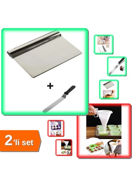 Hamur Şekillendirme Spatula ve Metal Kazıyıcı + Hamur Dağıtıcı Huni - 2li Set - 76532Y