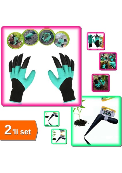 Toprak Kazma Bahçe Eldiveni + Fide Dikme Aparatı - Kullanışlı - 2li Set 6R8PE4