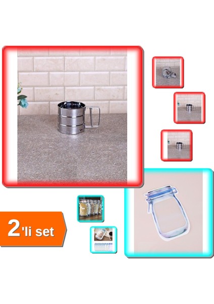Un Eleği Pratik Paslanmaz - 250 gr + Kavanoz Görünümlü Kilitli Saklama Poşeti - 620 ml - 2li Set 6f9