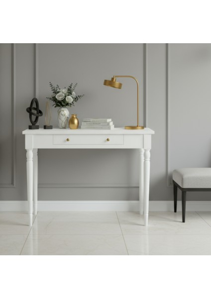 90 cm Masif Tornalı Beyaz Dresuar