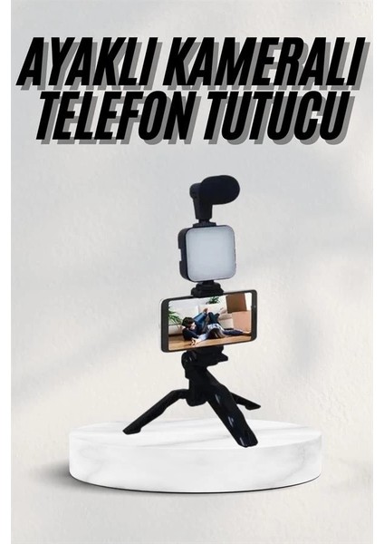 Telefon Tutucu LED Işıklı Kumandalı Mikrofon Telefon Vlog Video Kayıt fiyatları
