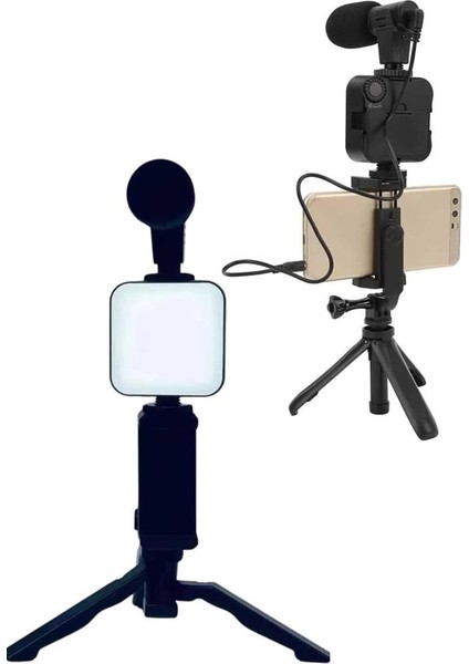 Telefon Tutucu LED Işıklı Kumandalı Mikrofon Telefon Vlog Video Kayıt indirimleri