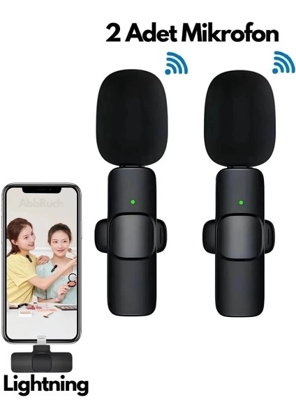 Type-C Çiftli Kablosuz Yaka Mikrofonu Seti - Youtube, Tiktok, Vlog ve Canlı Yayınlar Için Telefon Uyumlu Çift Mikrofon