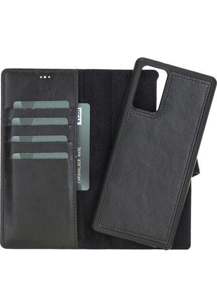 Samsung Galaxy Note 20 Uyumlu Deri Cüzdanlı Kılıf Rst1 Siyah