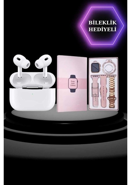 3 Kordonlu Pembe Amoled Ekran Akıllı Saat ve Yeni Nesil Pro Kablosuz Bluetooth Kul - I90H58N2-6A9 modelleri