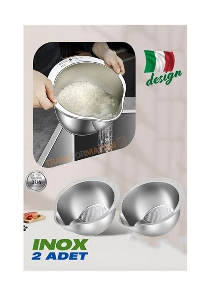 Hsnet Inox Süzgeç Pirinç Makarna Salata Süzgeci 304 Paslanmaz Çelik 2 Adet - I99H68N1-5A77VS