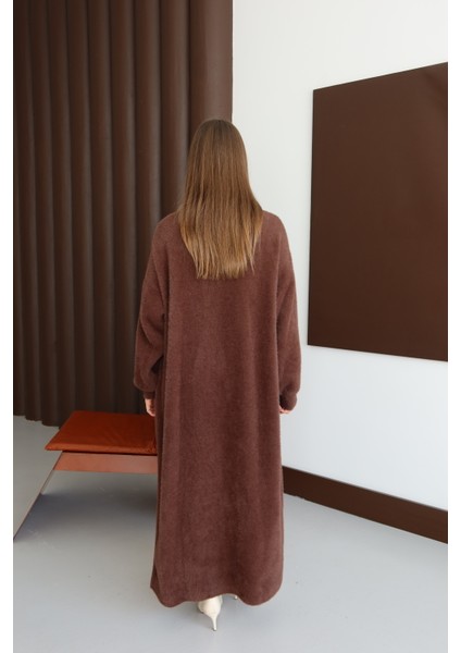 Kadın Kahverengi Sakallı Şal Yaka Uzun Hırka fiyatları
