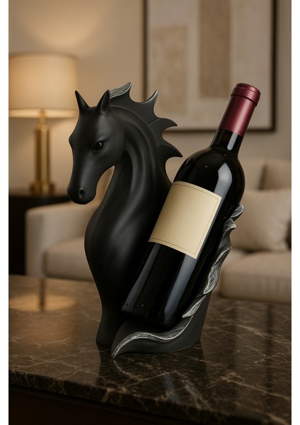 Siyah At Figürlü Dekoratif Şaraplık – Modern Şarap Şişesi Tutucu| Hediye Şaraplık
