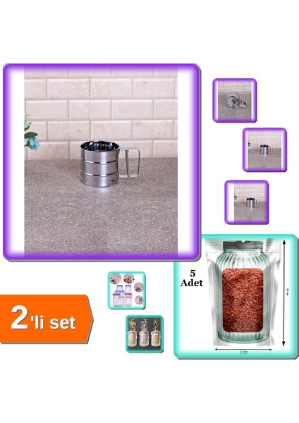 Un Eleği Pratik Paslanmaz - 250 gr + 5 Adet Çıtçıtlı Kilitli Saklama Poşeti - 2li Set E85BFF