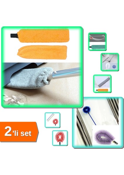 Sihirli Mikrofiber Başlıklı Girintili - Sapsız + Örümcek Ağı Temizleme Fırçası - 2li Set 53NGKV