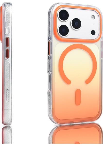 iPhone 17 Pro Kılıf M-Safe Şarj Özellikli Transparan Renk Geçişli Kflg Toros Kapak - Rose Pembe