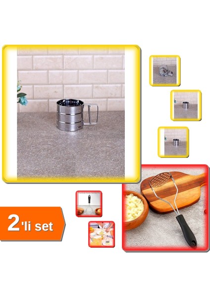 Un Eleği Pratik Paslanmaz - 250 gr + Renkli Plastik Saplı Patates Püre Yapıcı - 2li Set F0A9YJ