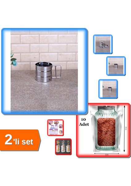 Un Eleği Pratik Paslanmaz - 250 gr + 10 Adet Kavanoz Görünümlü Kilitli Saklama Poşeti - 2li Set 5F95