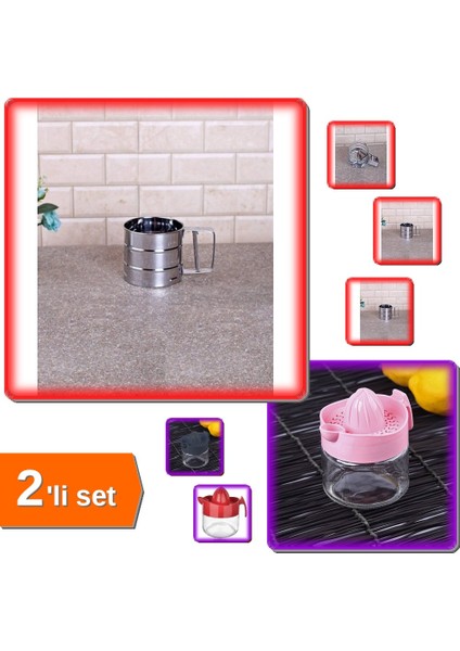 Un Eleği Pratik Paslanmaz - 250 gr + Cam Kavanozlu Limon Sıkacağı - 300 ml - 2li Set 5pmhey