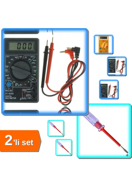 Avometre Dijital Multimetre Ölçü Aleti + Kontrol Kalemi Elektrik Test Seti 2li Set - R9F3KX