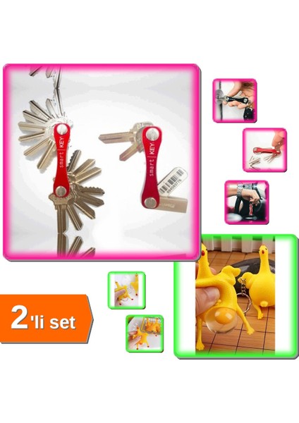 Akıllı Anahtarlık Organizeri + Tavuk Yumurtlayan Anahtarlık - 2li Set I53U39