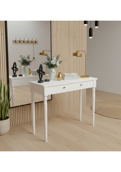 120 cm Masif Tornalı Beyaz Dresuar