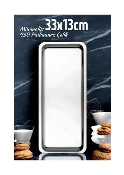 Hsnet Sunum Tepsisi Çay Kahve Tepsisi 33X13 cm 430 Paslanmaz Çelik - I04H35N2-9A85VS