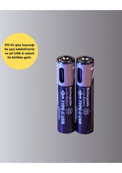 Hızlı Şarj Teknolojili USB Şarjlı Aaa Pil – 40 Dakikada Tam Şarj - I61H15N7-8A77VS modelleri