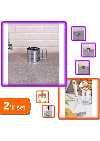 Un Eleği Pratik Paslanmaz - 250 gr + Plastik Saplı Patates Ezici - 24 cm - 2li Set C9D65C