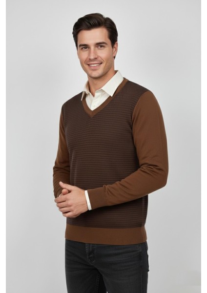 Erkek V Yaka Triko Kazak Çelik Örgü Regular Kalıp BGL-ST04838 fiyatları