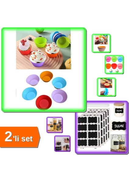 6 Adet Yıkanabilir Mini Tırtıklı Muffin + 24 Adet Çok Amaçlı Kalemli Etiket - 2li Set Tbbat8