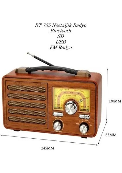RT-755 Nostaljik Ahşap Radyo Bluetooth Hoparlör USB / Fm / Aux Destekli fiyatları