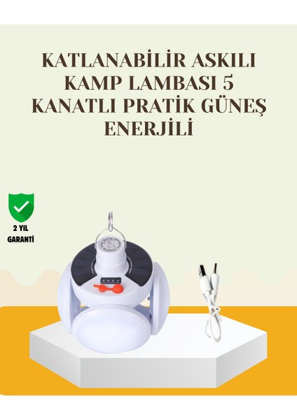 Güneş Paneliyle Şarj Olan Katlanabilir LED Çadır Lambası – 5 Kademeli Aydın - I85H00N5-6A8