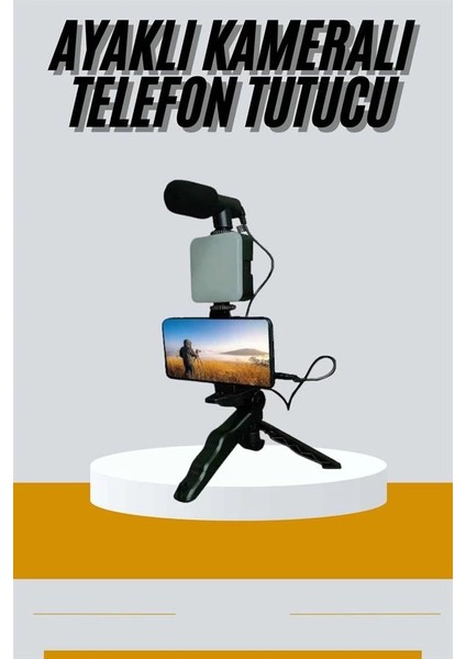 Tripod Telefon Tutucu Kumandalı Mikrofon LED Işık Vlog Video Kayıt fiyatları