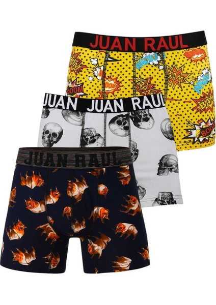 Erkek Çok Renkli 3’lü Desenli Boxer Seti – %95 Pamuk %5 Elastan Likralı Rahat Esnek Iç Giyim 2603105