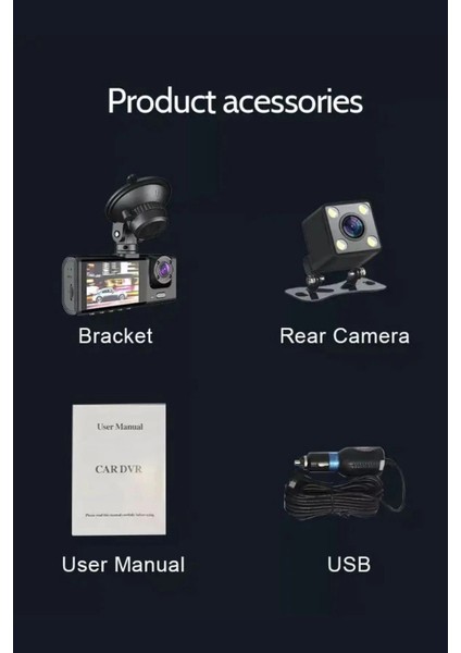 Siyah 1080P Araç Içi 3 Kameralı LCD Ekranlı Gece Görüşlü , G-Sensör , Geri Görüş Kamera fırsatları